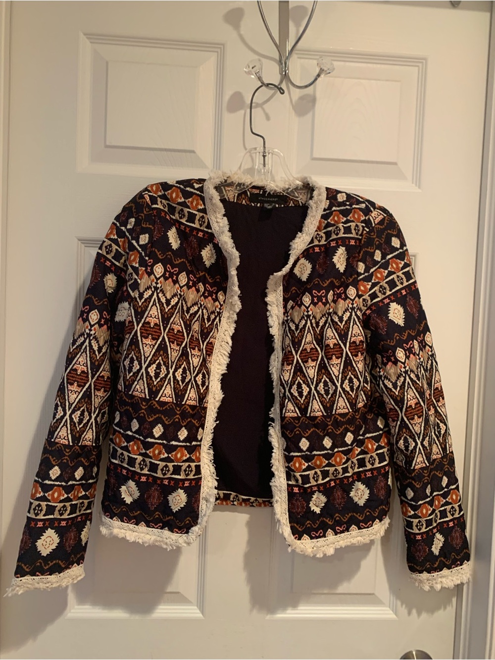 Atmosphere Boho Navy Jacket with Rust & Cream Fringe Accents